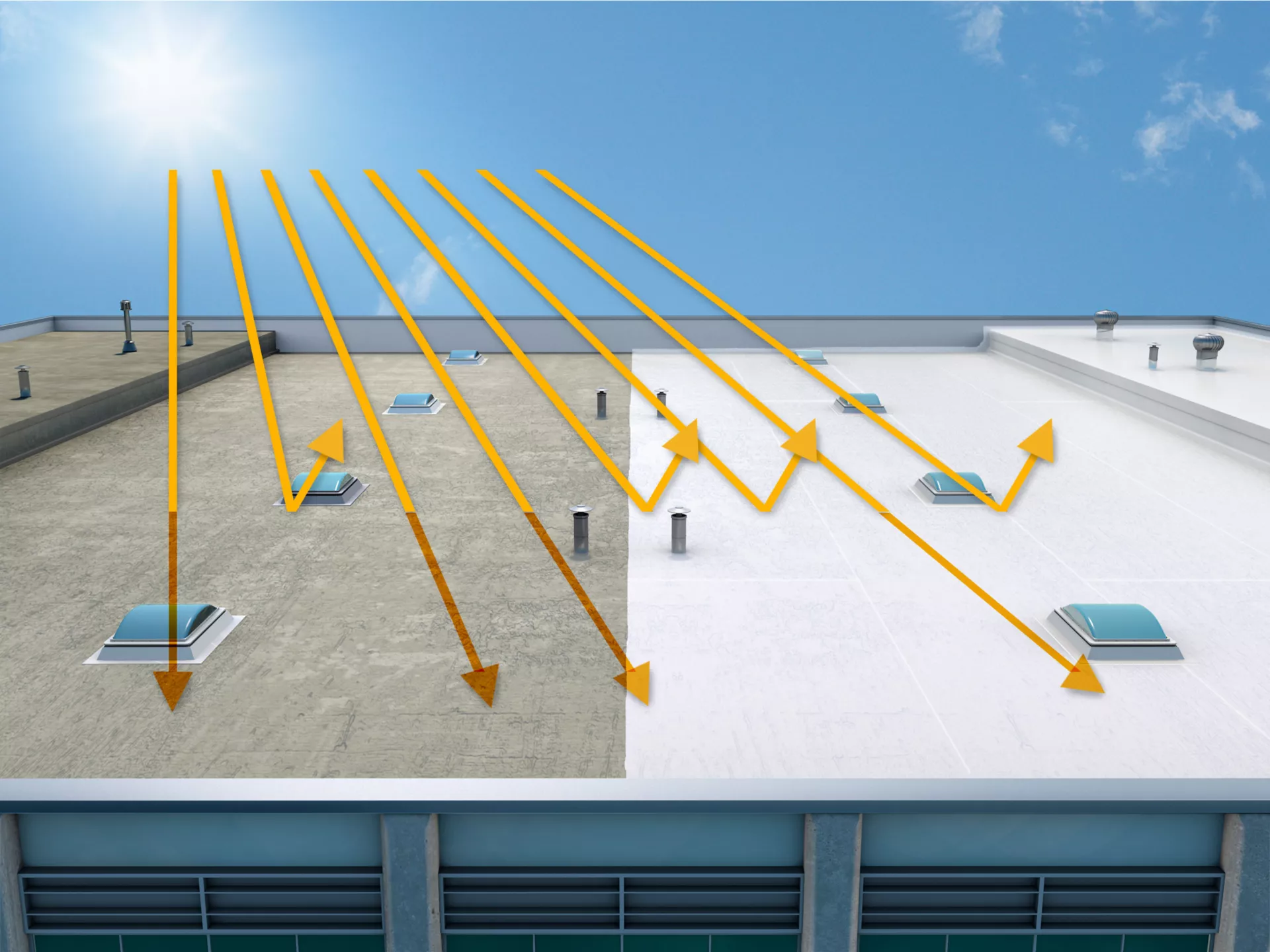 Silicone roof coating reflecting sunlight for energy efficiency